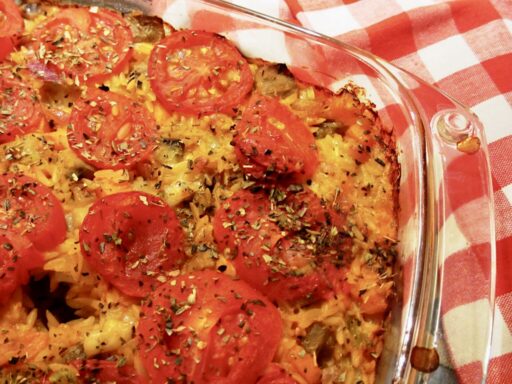 Orzo met aubergine en mozzarella