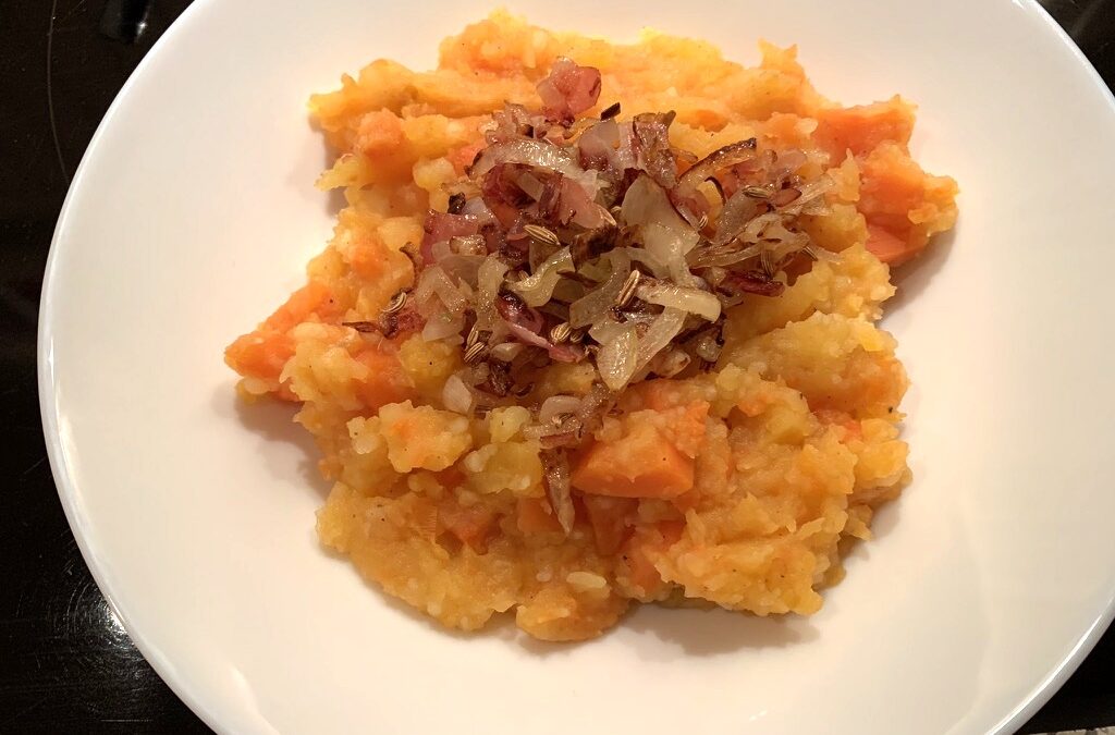 Hutspot met zoete aardappel en venkeljus